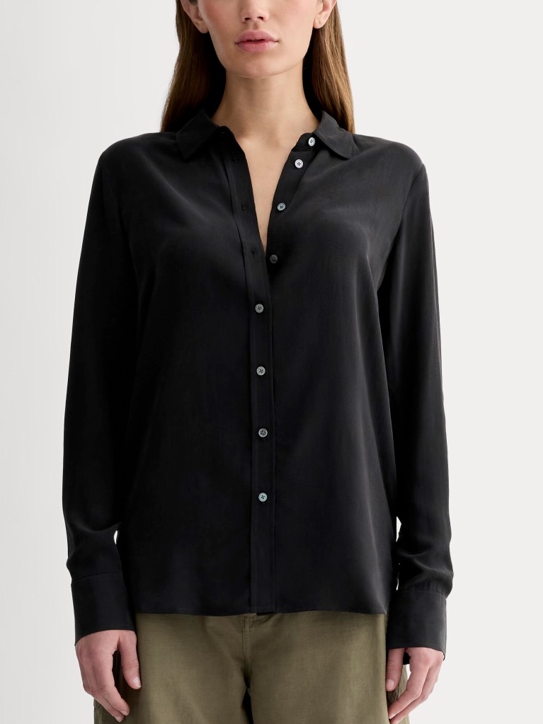 Everlane The Must Have Washable Silk Shirt In Black Size 14